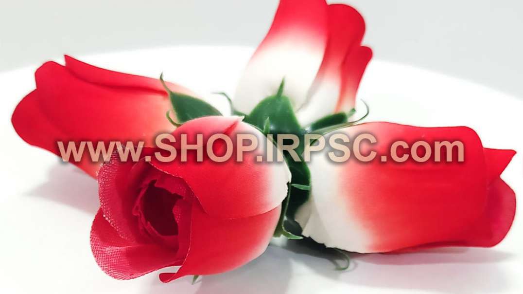 سرگل مصنوعی غنچه رز سفید قرمز مخمل مصنوعی | غنچه رز سفید قرمز | گل مصنوعی مخمل پخش عمده