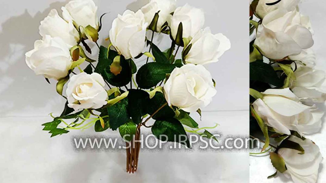 گل مصنوعی رز سفید 9 گل بوته ای