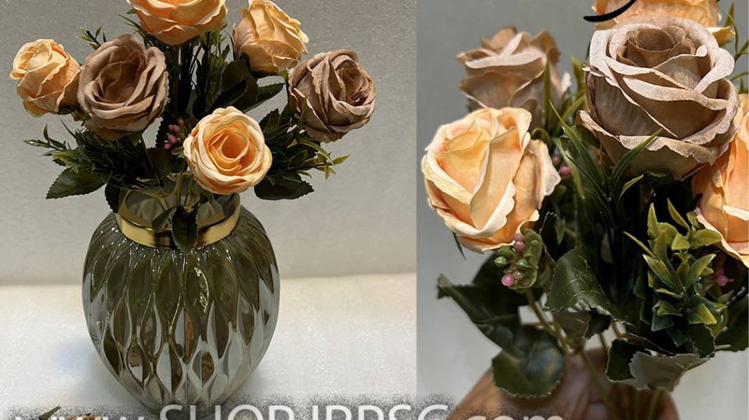 ⁣بوته گل مصنوعی رز 7 گل پخش از فروشگاه ملی جنس پارچه ای کدSAO011