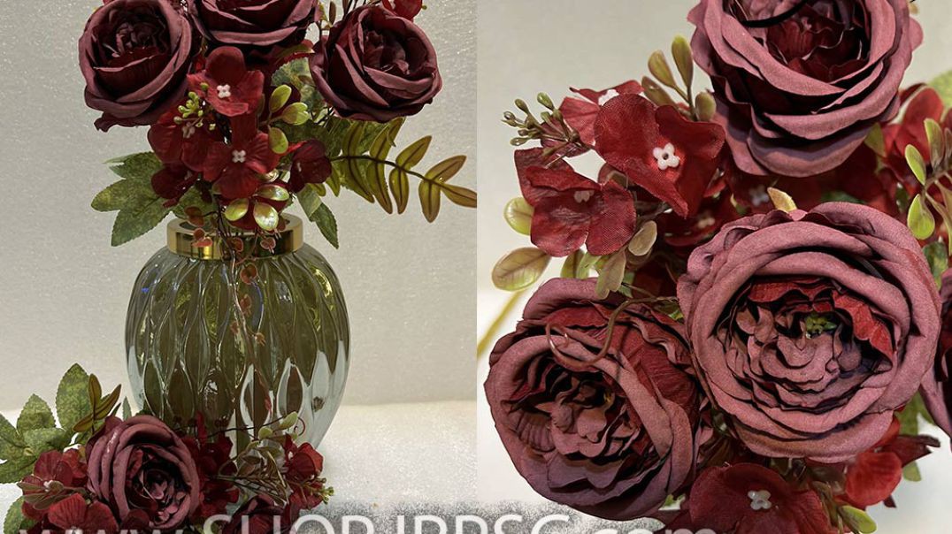 ⁣بوته گل مصنوعی رز و آرتانزیا 7 شاخه پخش از فروشگاه ملی کد hb034