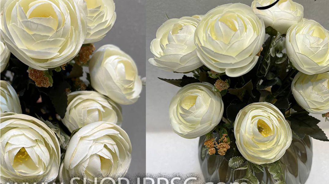 ⁣بوته گل مصنوعی پیونی 10 گل رنگ بندی سفید پخش از فروشگاه ملی کدHO76