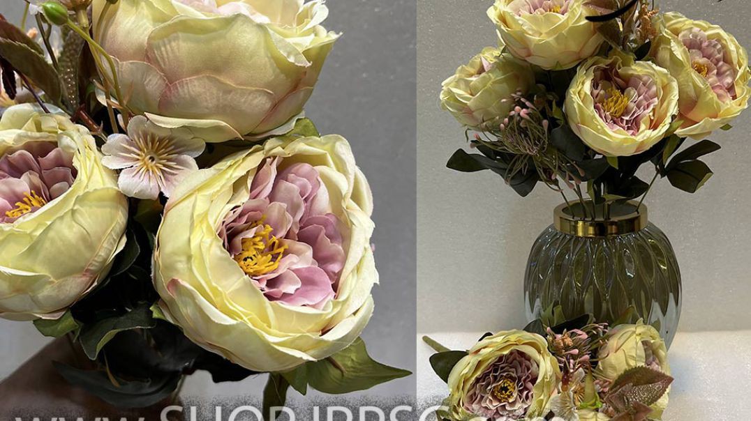 ⁣بوته گل مصنوعی پیونی سایز گل ها درشت دارای 5 گل 11 شاخه کدHO033 پخش از فروشگاه ملی