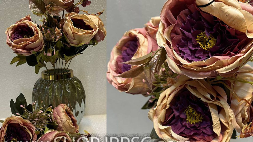 ⁣گل مصنوعی پیونی بوته 11 شاخه 5 گل سایز درشت رنگ بندی زیبا کدHO019 پخش از فروشگاه ملی