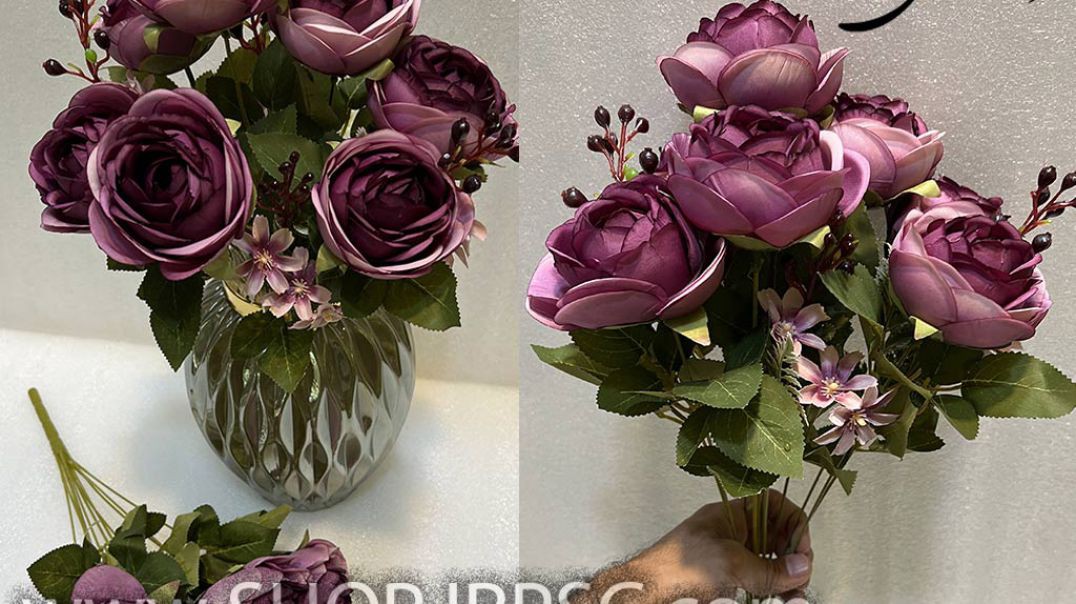 ⁣بوته گل مصنوعی پیونی 7 گل 11 شاخه رنگ بندی بنفش پخش از فروشگاه ملی
