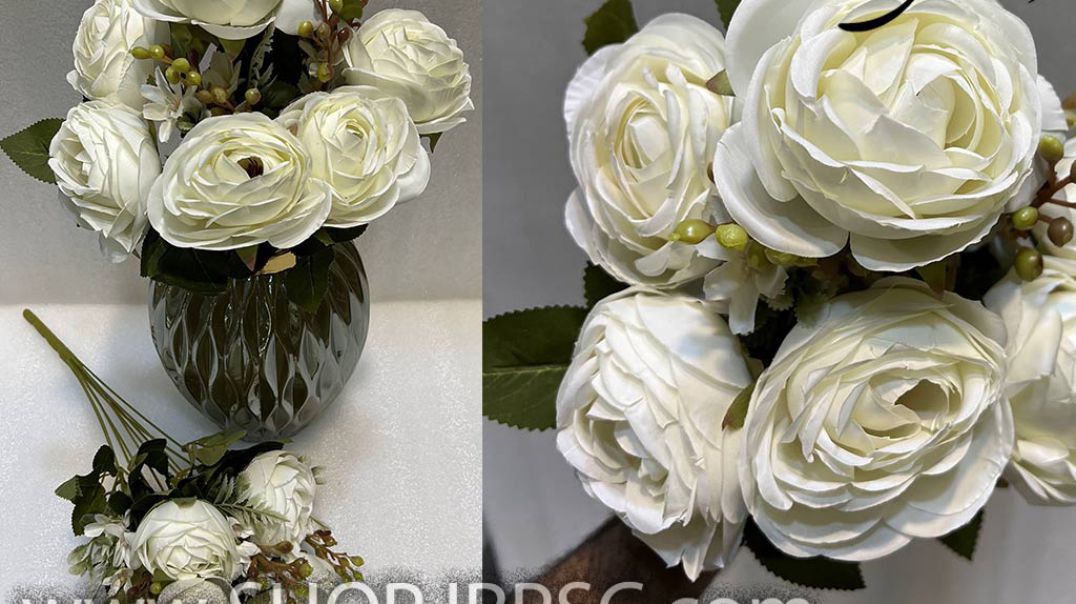 ⁣بوته گل مصنوعی پیونی رنگ بندی سفید کد ho213 پخش از فروشگاه ملی