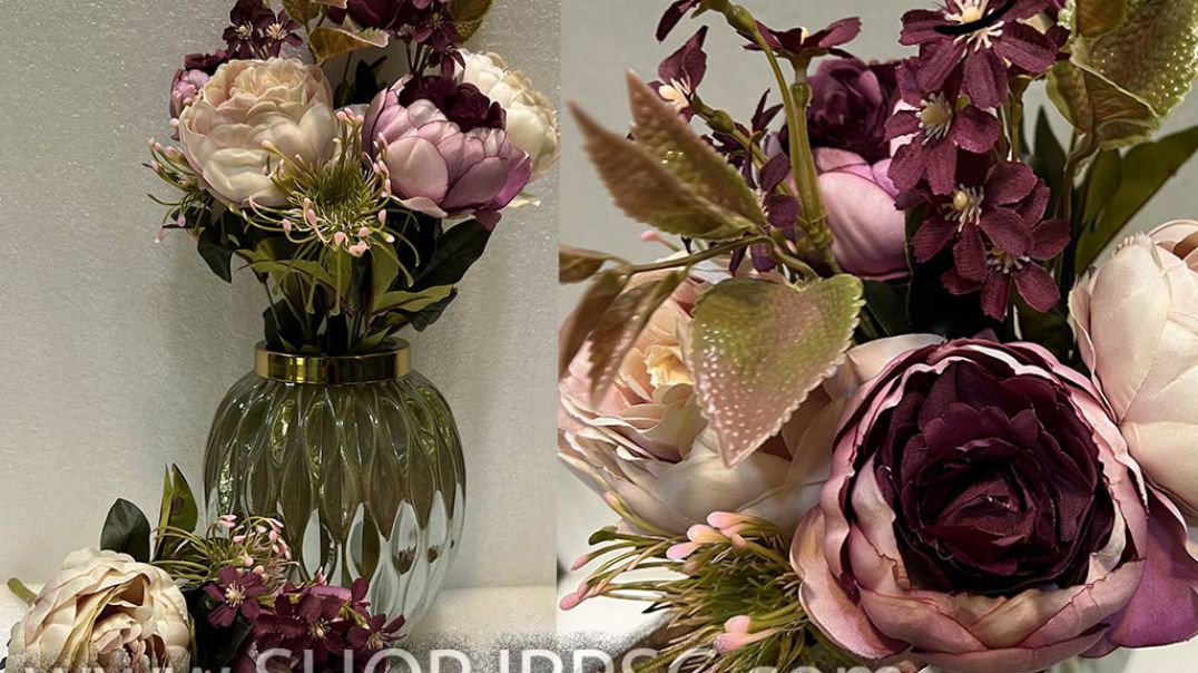 ⁣بوته گل مصنوعی پیونی گل درشت 5 گل دارای 11 شاخه پخش از فروشگاه ملی