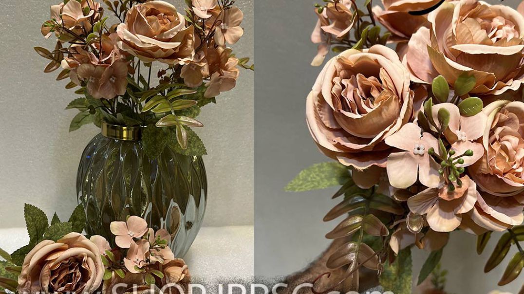 ⁣بوته گل مصنوعی 7 شاخه رز و آرتانزیا کیفیت درجه یک جنس پارچه ای پخش از فروشگاه ملی کدBO0156