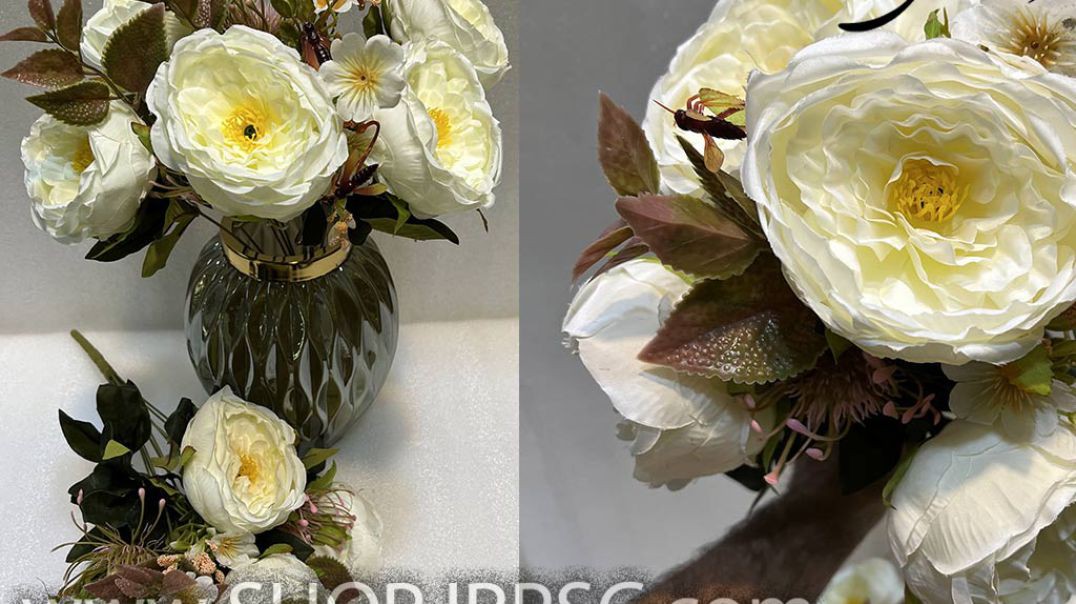 ⁣بوته گل مصنوعی پیونی 5 گل سایز گل ها درشت پخش از فروشگاه ملی