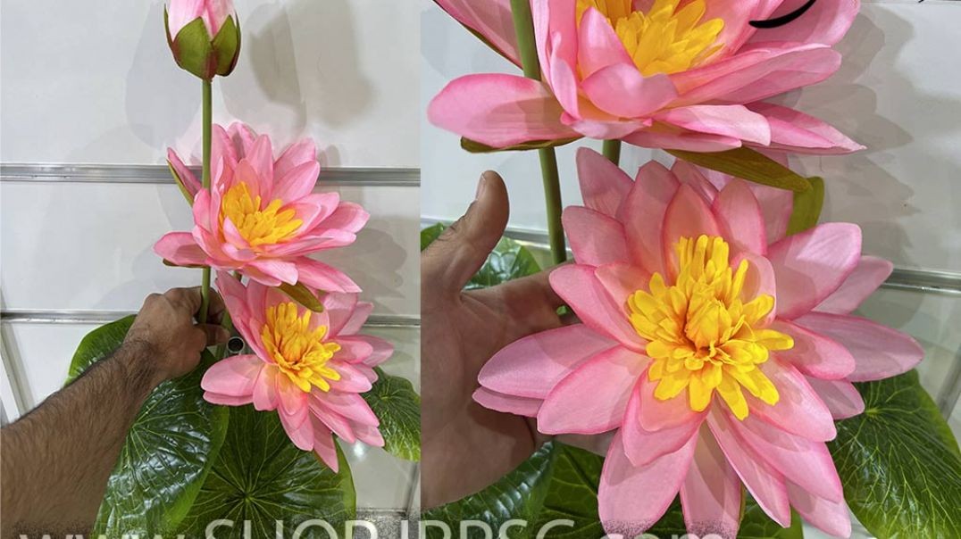 ⁣شاخه گل مصنوعی نیلوفر طرح 3 گل رنگ بندی صورتی پخش از فروشگاه ملی