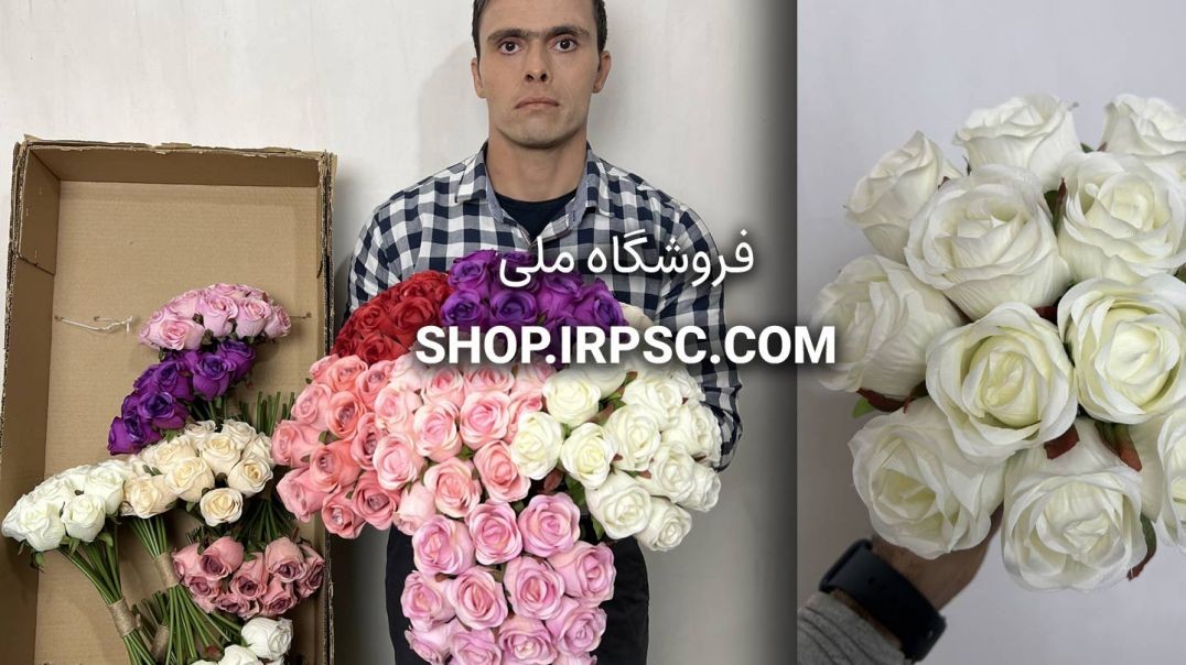 ⁣دسته گل مصنوعی رز سفید 30 سانتی 14 گل | فروشگاه ملی