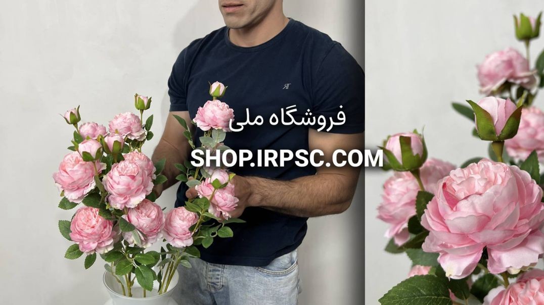 ⁣⁣شاخه گل مصنوعی نسترن صورتی کمرنگ | فروشگاه ملی