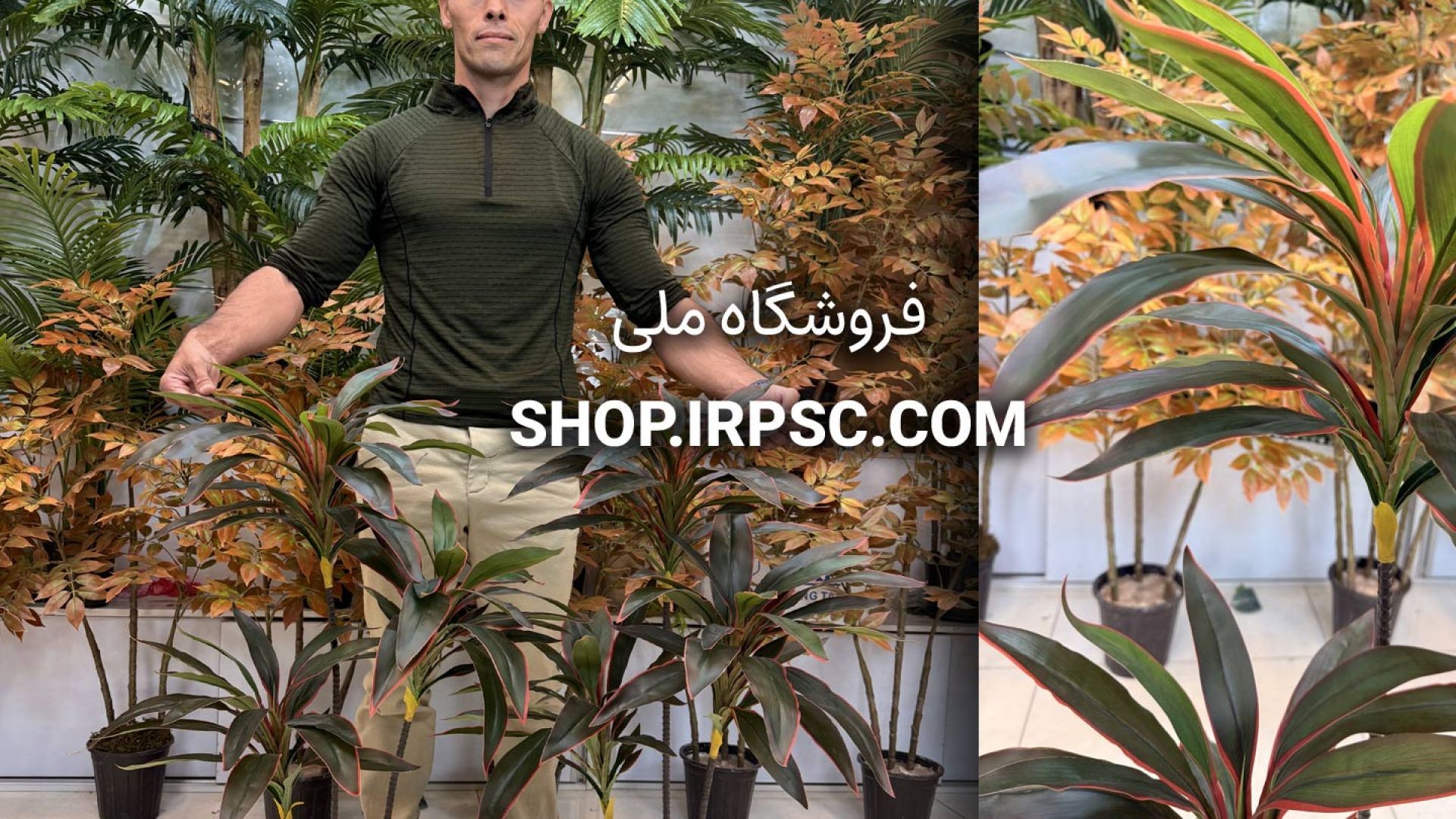 ⁣🌿 درختچه مصنوعی دراسینا سبز و حنایی ۳ کوپه چرمی لمسی با طراحی طبیعی 🌿