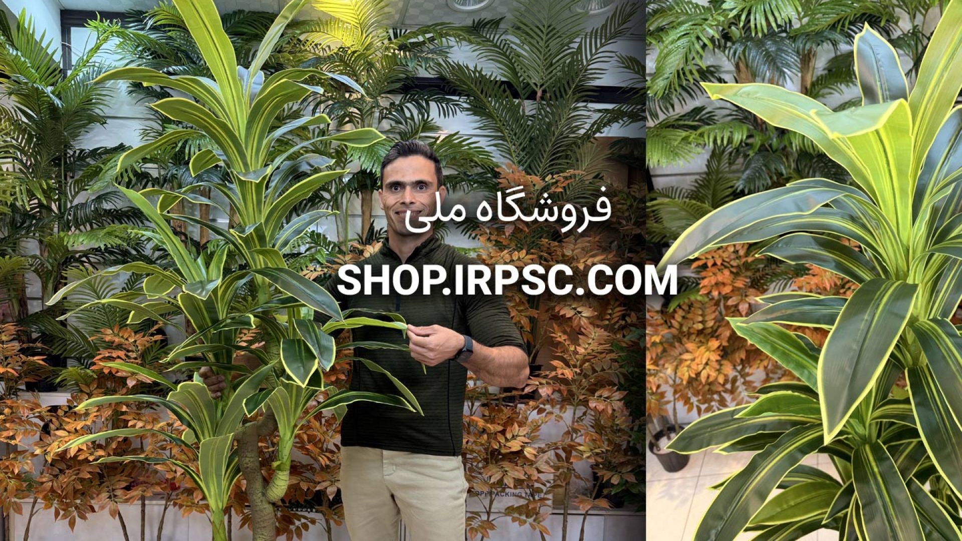 ⁣🌿 درختچه مصنوعی دراسینا ابلق ۴ کوپه چرمی با ارتفاع ۱۸۰ سانتی‌متر و تراکم بالا 🌿