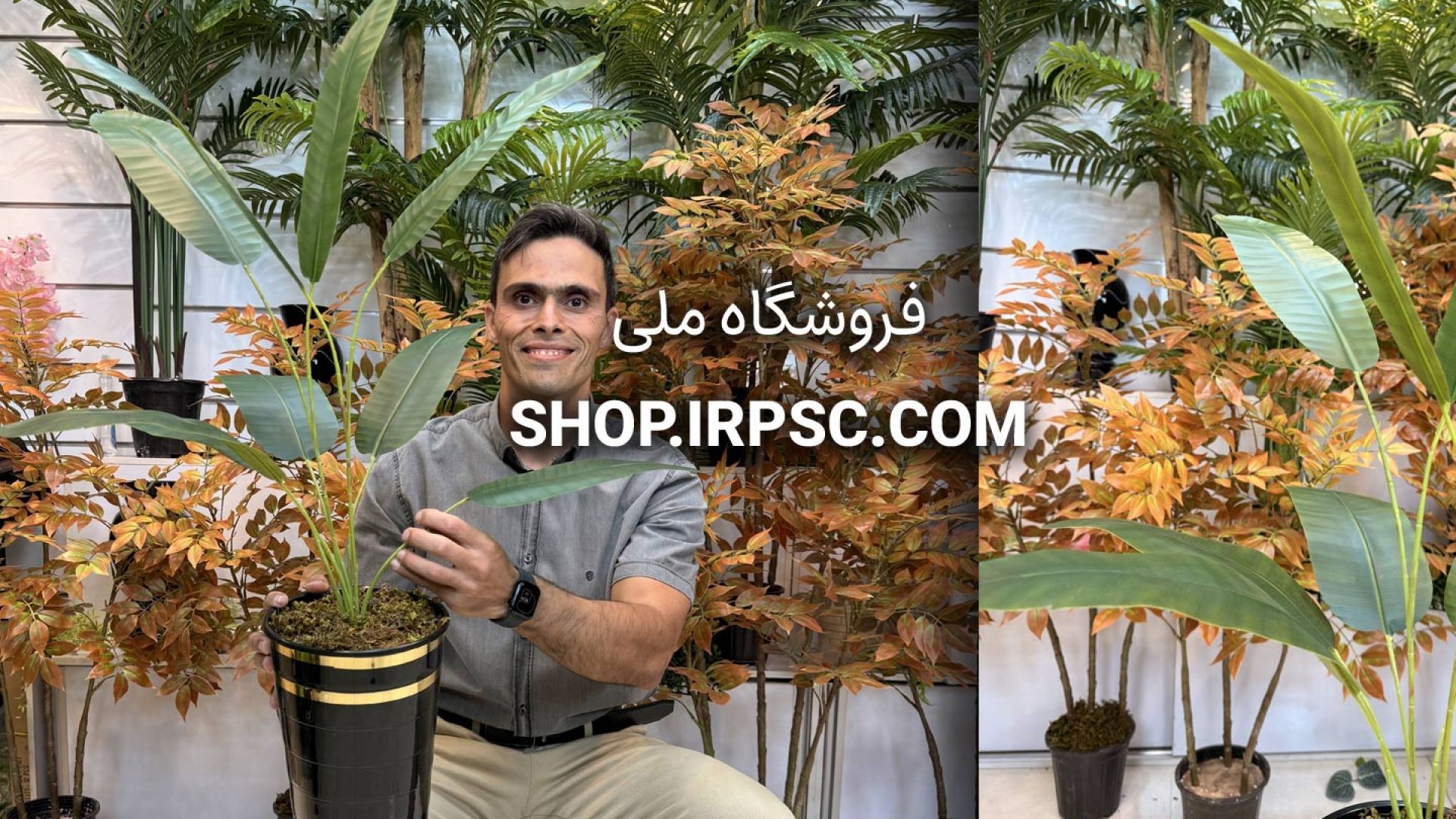 🌺 بوته مصنوعی پرنده بهشتی سایز کوچک با برگهای پهن و طراحی طبیعی 🌺